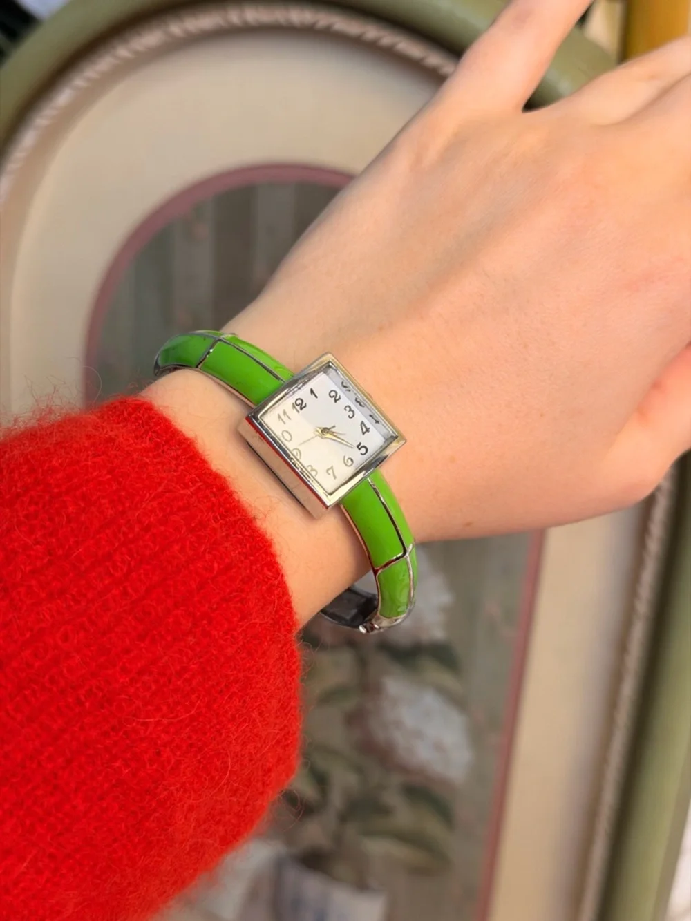 American Vintage Green Enamel Square Silver Women’s Watch Unique Find